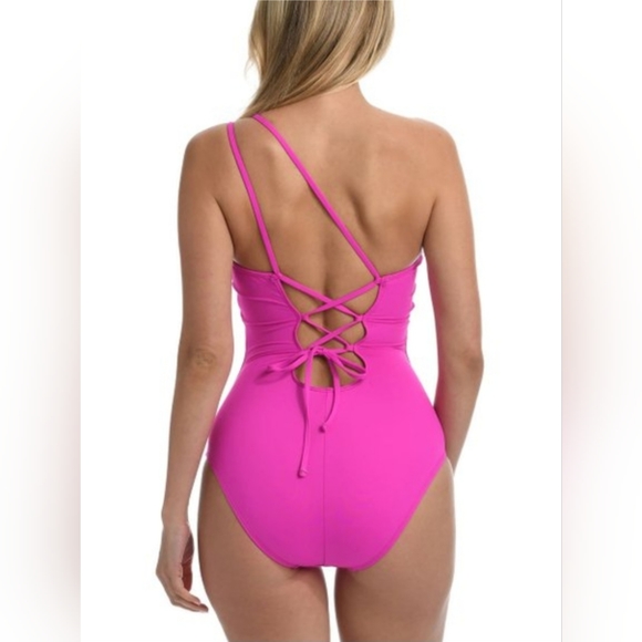NEW La Blanca | Orchid Lace-Up Asymmetrical One-Piece Size 10 - Picture 2 of 8